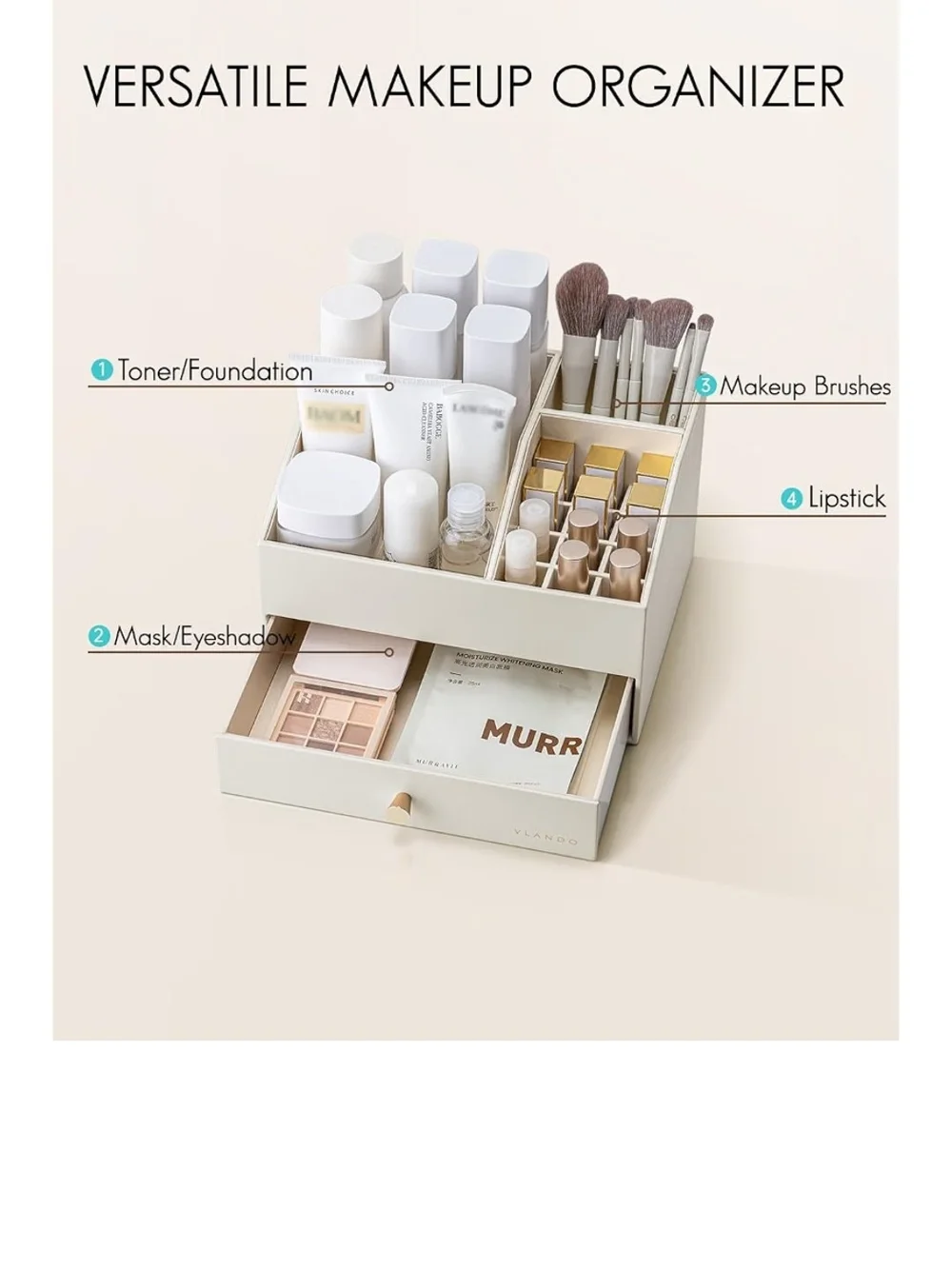 Minimalist Cream Makeup Organizer with Drawer by